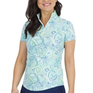 Ibkul Short Sleeve Zip Mock Neck Mariel Top Size‎ XS NWT